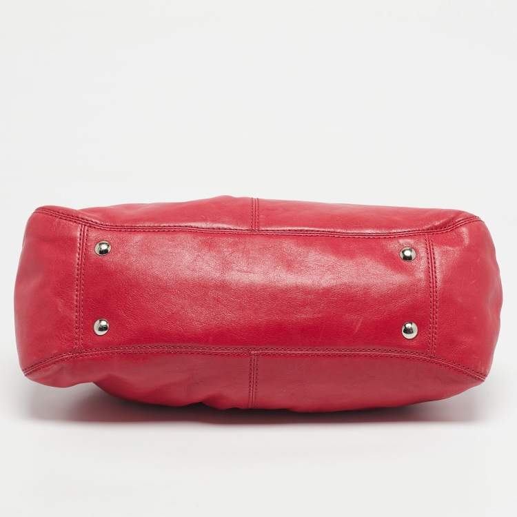 Pre Owned Coach Pink Leather Pleated Garnet Shoulder Bag