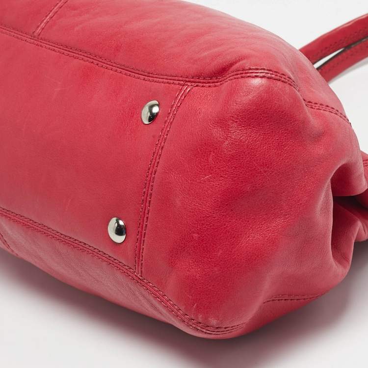 Pre Owned Coach Pink Leather Pleated Garnet Shoulder Bag