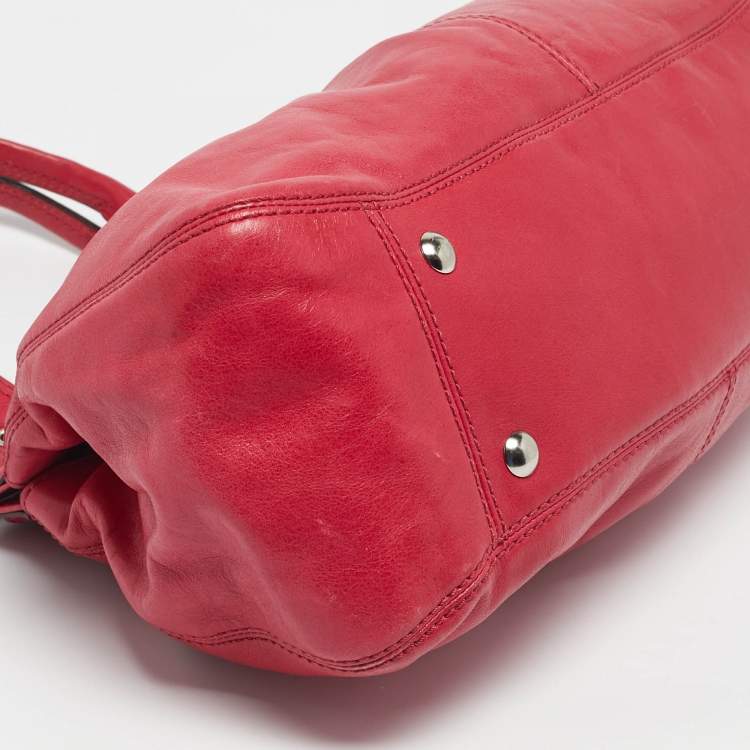 Pre Owned Coach Pink Leather Pleated Garnet Shoulder Bag
