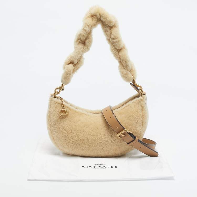 Pre Owned Coach Beige Leather and Shearling Fur Mira Shoulder Bag