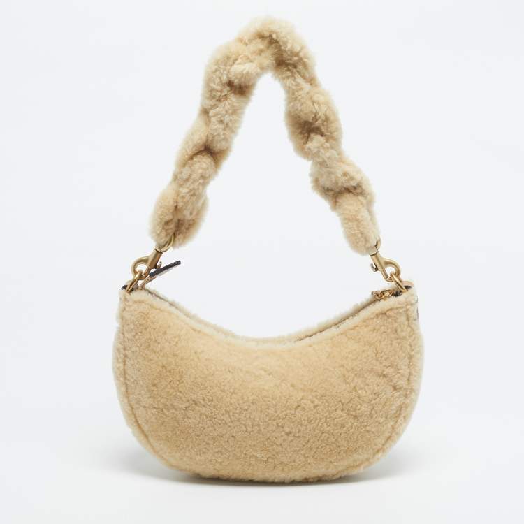 Pre Owned Coach Beige Leather and Shearling Fur Mira Shoulder Bag