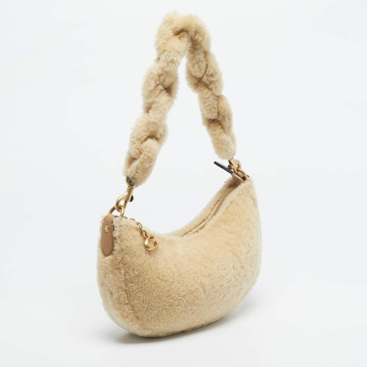 Pre Owned Coach Beige Leather and Shearling Fur Mira Shoulder Bag