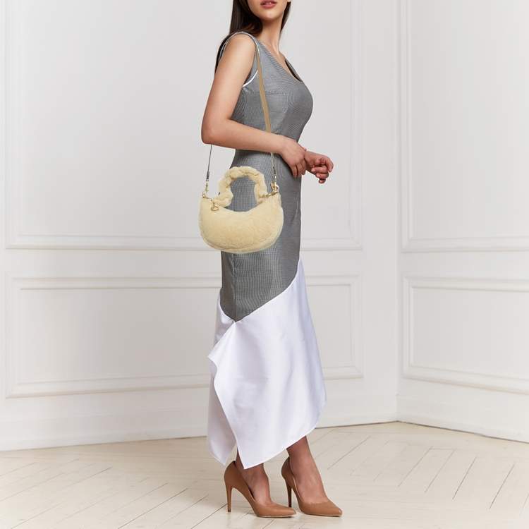 Pre Owned Coach Beige Leather and Shearling Fur Mira Shoulder Bag