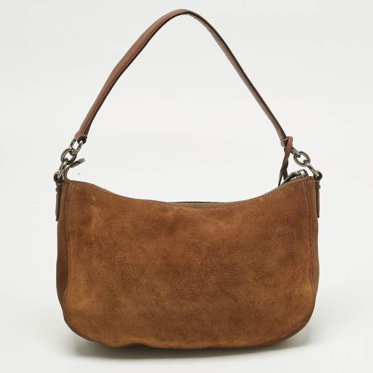 Pre Owned Coach Brown Suede Studded Chelsea Crossbody Bag