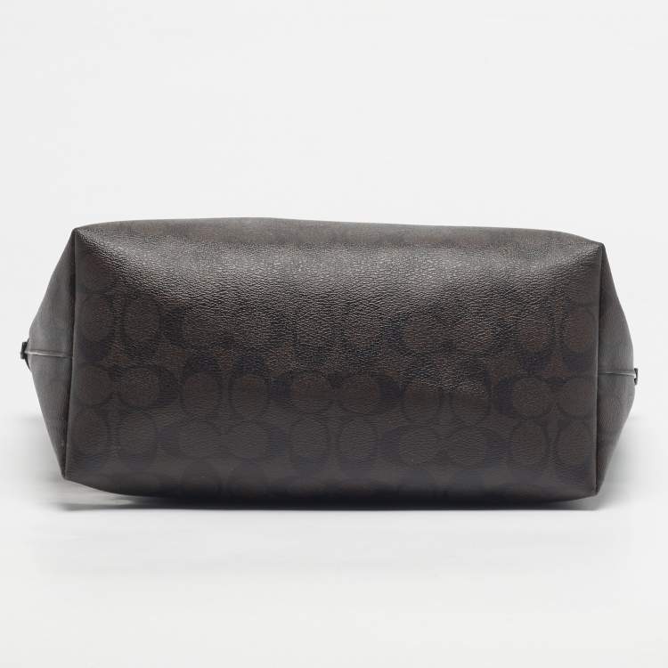 Pre Owned Coach Black/Dark Brown Signature Coated Canvas and Leather City Zip Tote
