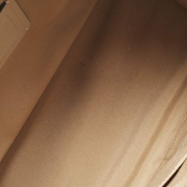Pre Owned Coach Pale Gold/Beige Signature Jacquard Canvas Dempsey 30 Carryall Tote