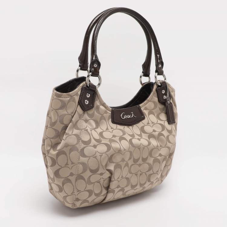 Pre Owned Coach Beige Canvas and Patent Leather Ashley Hobo