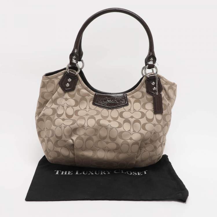 Pre Owned Coach Beige Canvas and Patent Leather Ashley Hobo