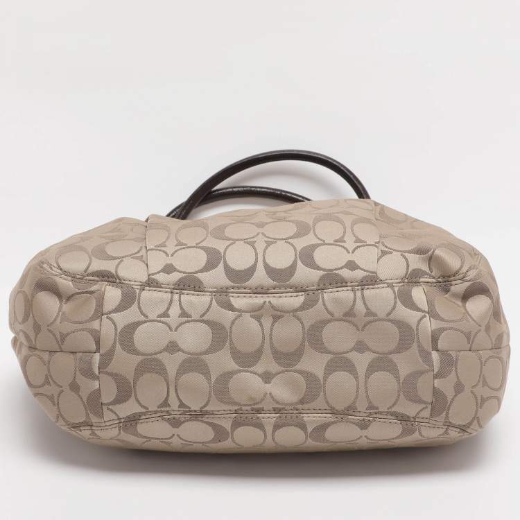 Pre Owned Coach Beige Canvas and Patent Leather Ashley Hobo