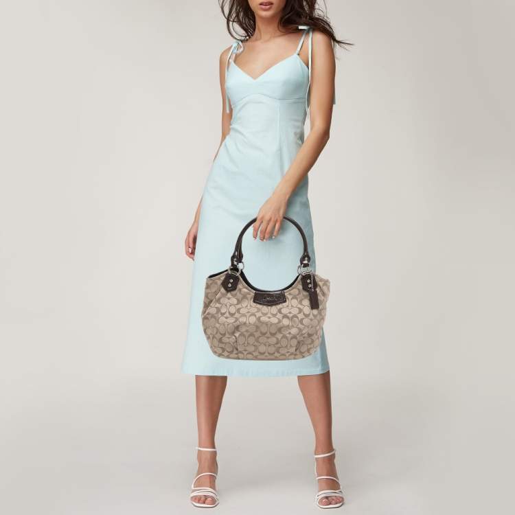 Pre Owned Coach Beige Canvas and Patent Leather Ashley Hobo
