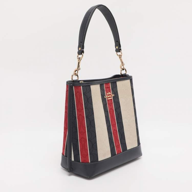 Pre Owned Coach Multicolor Stripe Canvas and Leather Mollie Bucket Bag