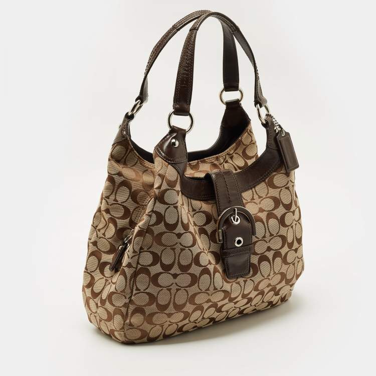 Pre Owned Coach Beige/Brown Signature Canvas and Leather Soho Lynn Hobo