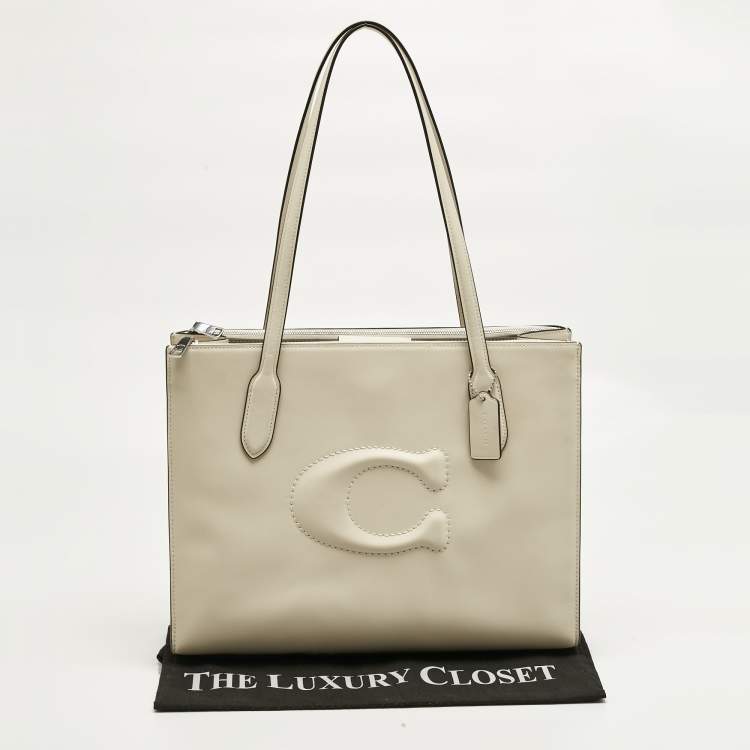 Pre Owned Coach Ivory Leather Nina Tote