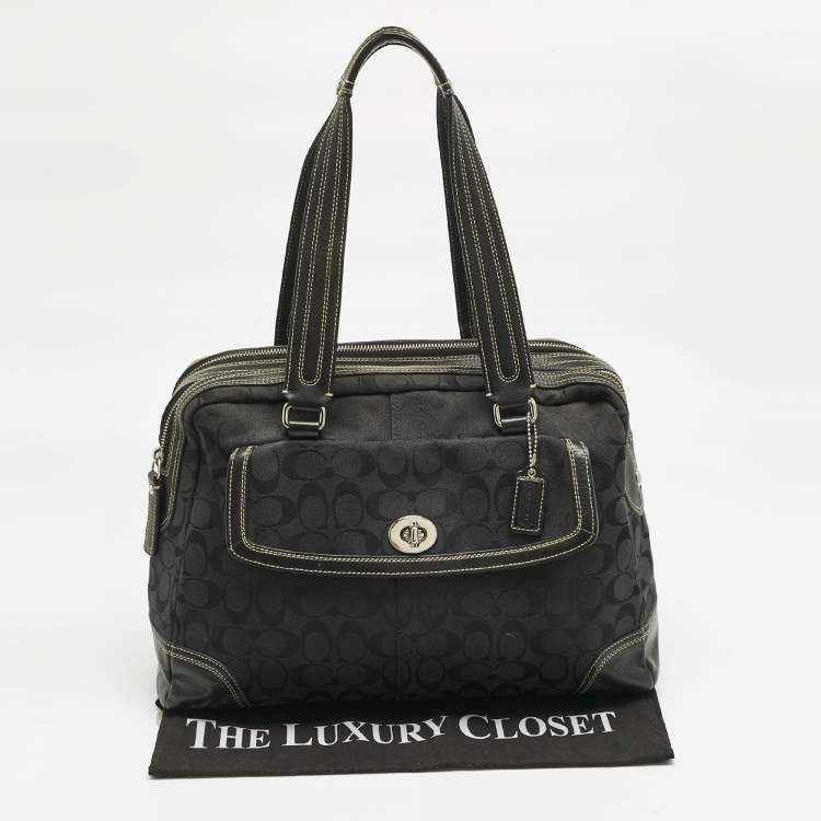 Pre Owned Coach Black Signature Canvas and Leather Front Pocket Satchel