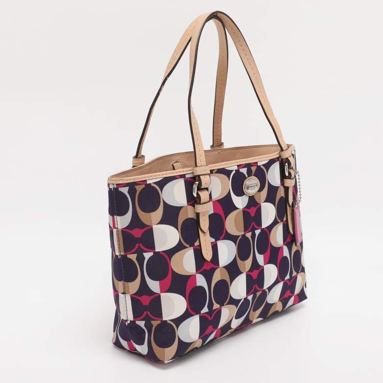 Pre Owned Coach Multicolor Leather and Satin Peyton C Tote
