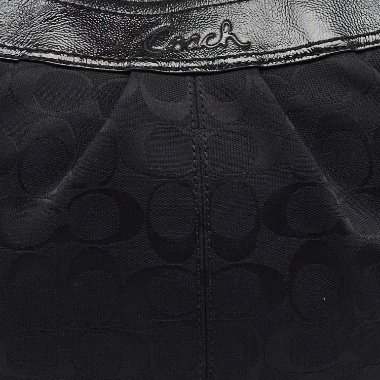 Pre Owned Coach Black Signature Canvas and Patent Leather Pleated Hobo