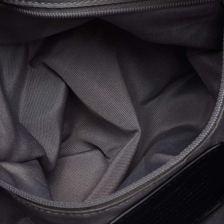 Pre Owned Coach Black Signature Canvas and Patent Leather Pleated Hobo