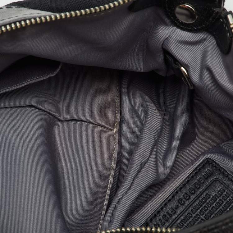 Pre Owned Coach Black Signature Canvas and Patent Leather Pleated Hobo