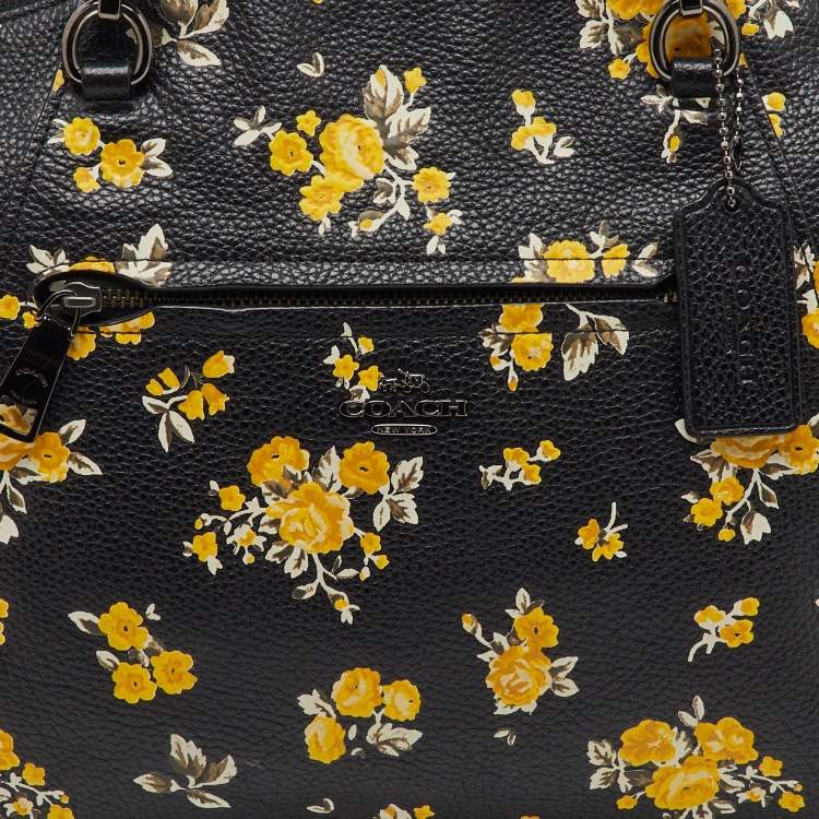 Pre Owned Coach Black Floral Print Leather Prairie Satchel