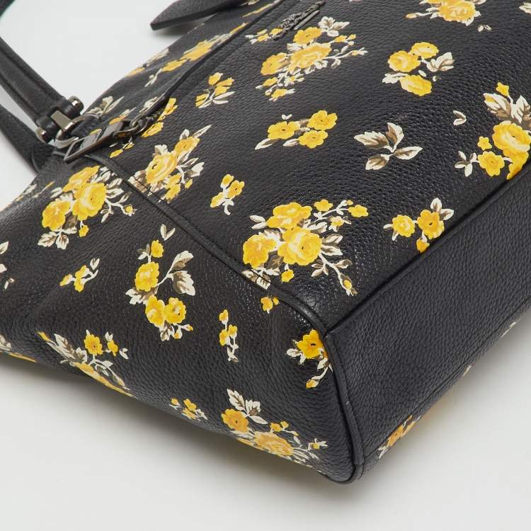 Pre Owned Coach Black Floral Print Leather Prairie Satchel