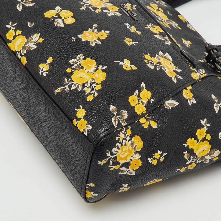 Pre Owned Coach Black Floral Print Leather Prairie Satchel