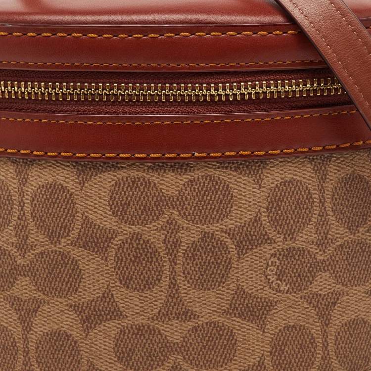 Pre Owned Coach Beige/Brown Signature Coated Canvas and Leather Trail Top Handle Bag