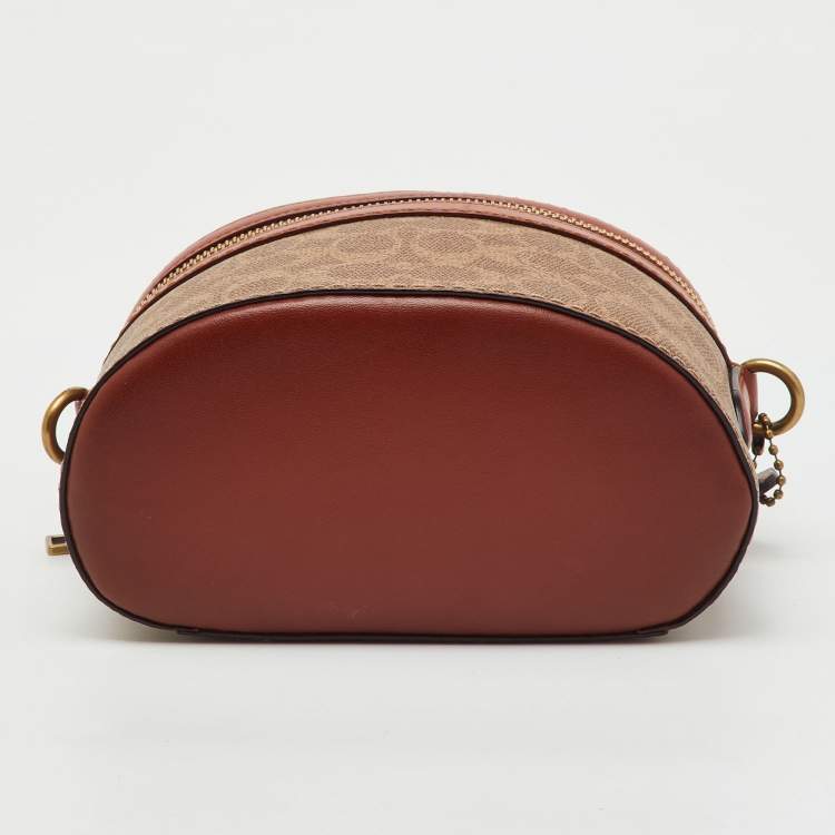 Pre Owned Coach Beige/Brown Signature Coated Canvas and Leather Trail Top Handle Bag