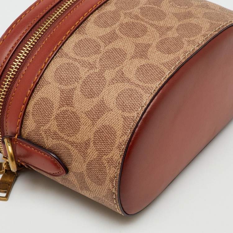 Pre Owned Coach Beige/Brown Signature Coated Canvas and Leather Trail Top Handle Bag