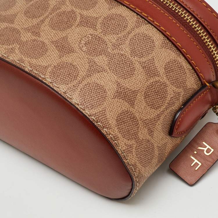 Pre Owned Coach Beige/Brown Signature Coated Canvas and Leather Trail Top Handle Bag