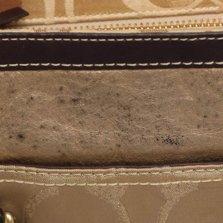 Pre Owned Coach Gold Signature Canvas, Suede and Leather Patchwork Tote