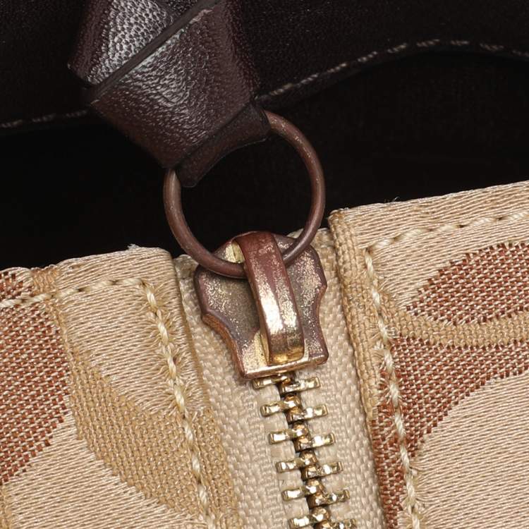 Pre Owned Coach Gold Signature Canvas, Suede and Leather Patchwork Tote