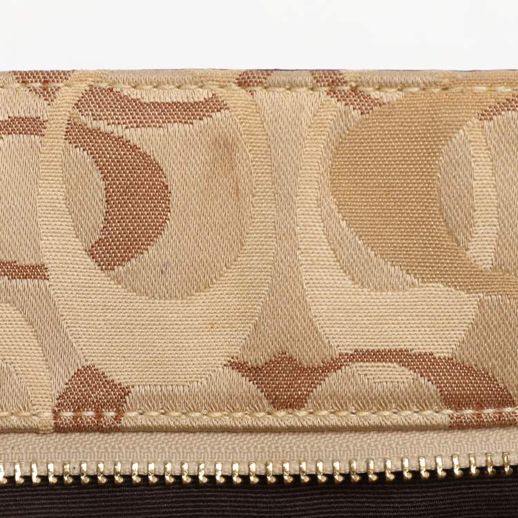 Pre Owned Coach Gold Signature Canvas, Suede and Leather Patchwork Tote