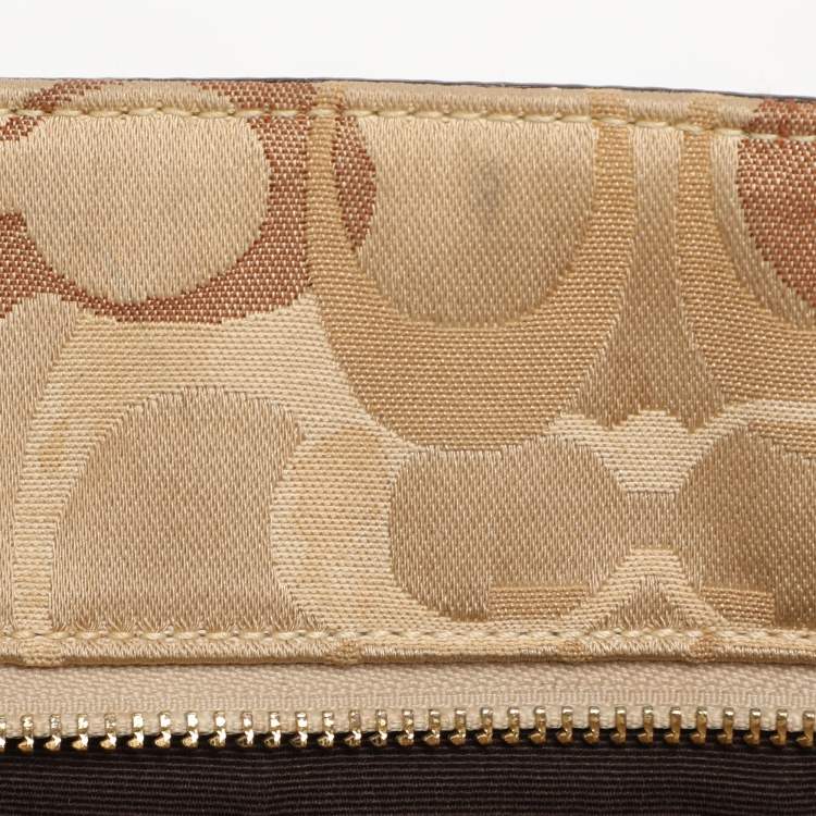 Pre Owned Coach Gold Signature Canvas, Suede and Leather Patchwork Tote