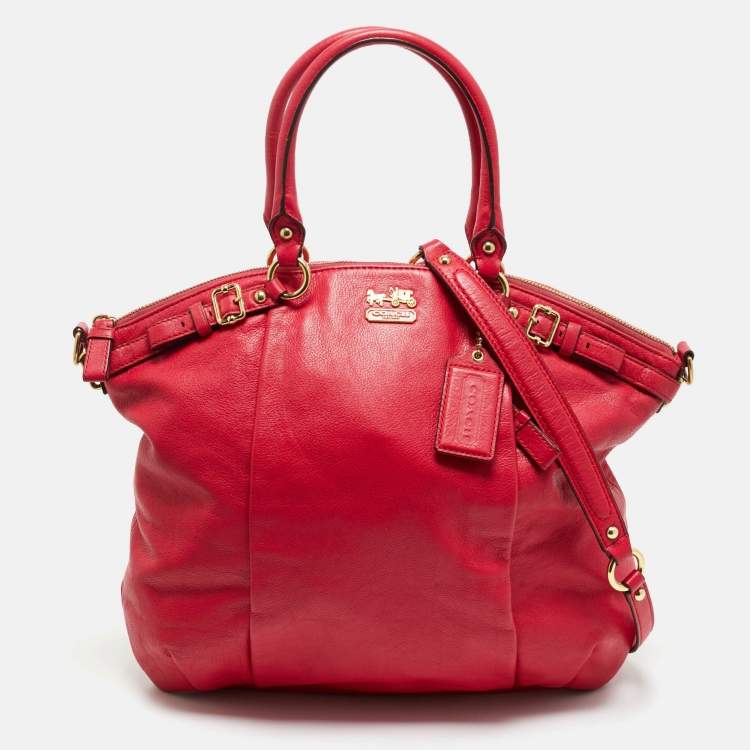 Pre Owned Coach Red Leather Madison Lindsey Satchel