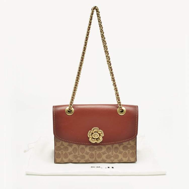 Pre Owned Coach Brown Signature Coated Canvas and Leather Parker Shoulder Bag