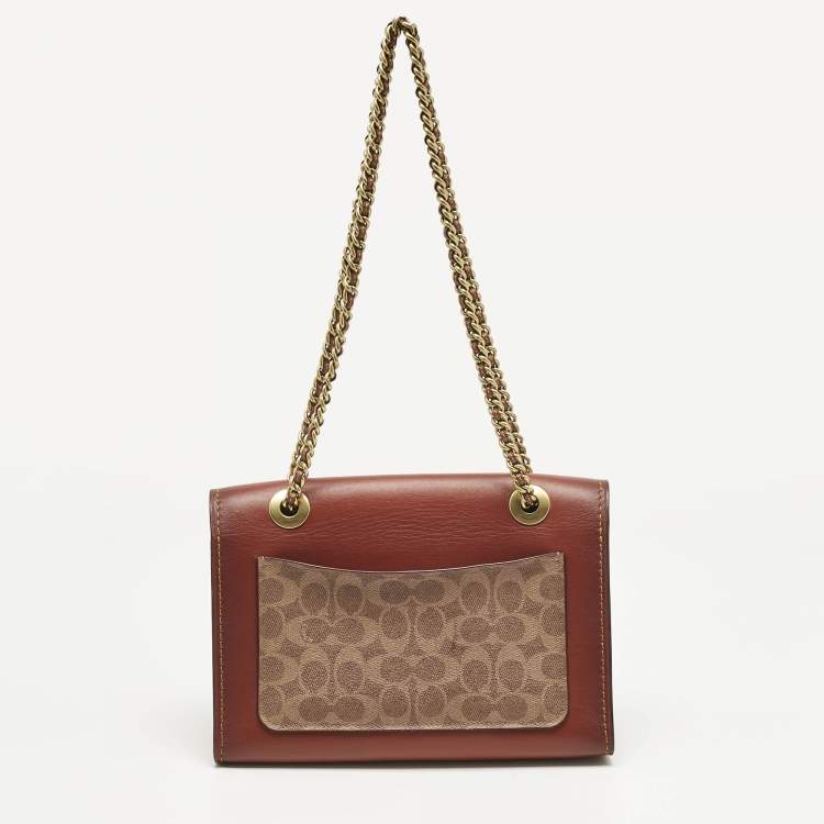 Pre Owned Coach Brown Signature Coated Canvas and Leather Parker Shoulder Bag