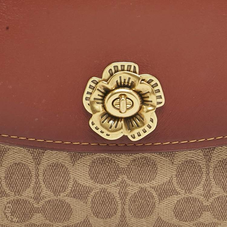 Pre Owned Coach Brown Signature Coated Canvas and Leather Parker Shoulder Bag