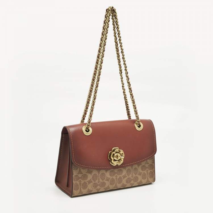 Pre Owned Coach Brown Signature Coated Canvas and Leather Parker Shoulder Bag