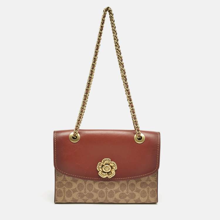 Pre Owned Coach Brown Signature Coated Canvas and Leather Parker Shoulder Bag