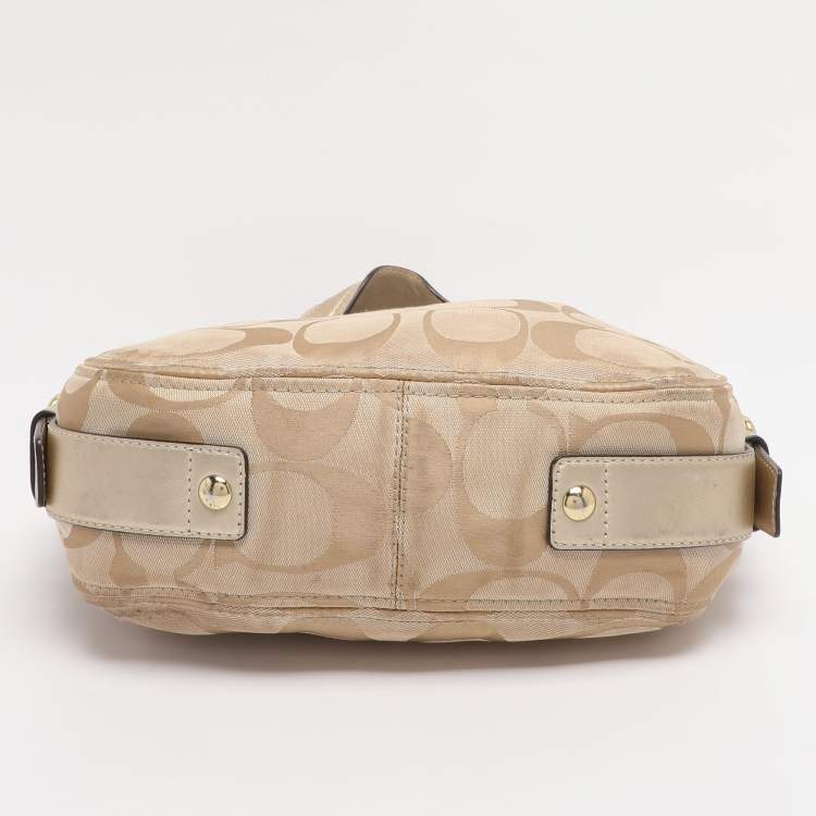 Pre Owned Coach Beige/Gold Canvas and Leather Zoe Hobo