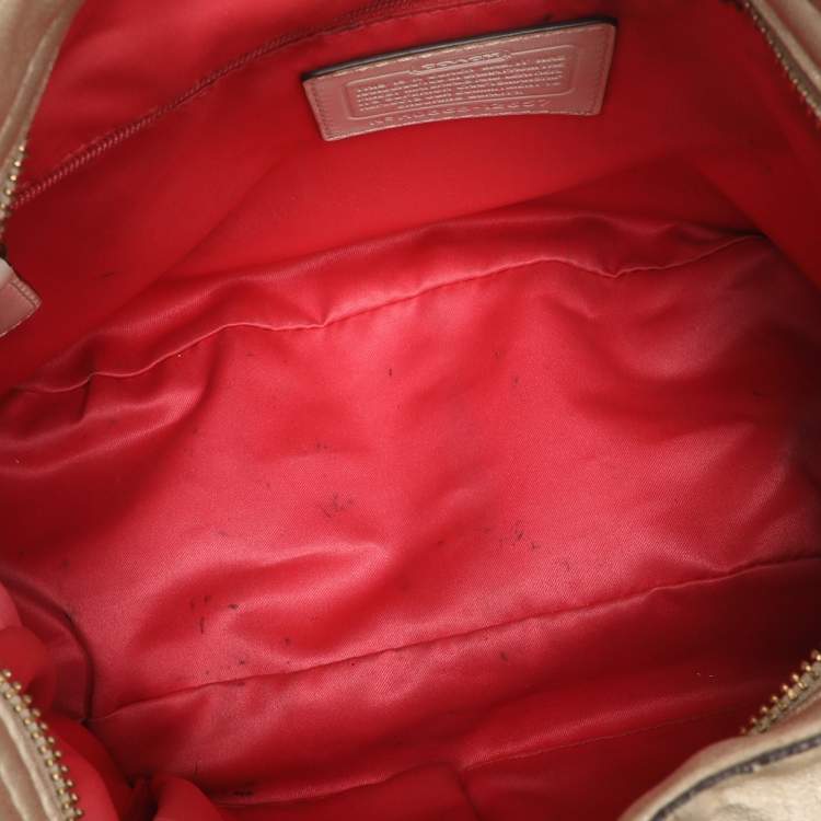 Pre Owned Coach Beige/Gold Canvas and Leather Zoe Hobo