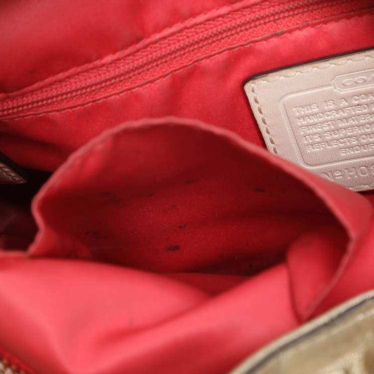 Pre Owned Coach Beige/Gold Canvas and Leather Zoe Hobo