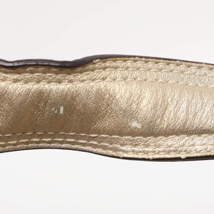 Pre Owned Coach Beige/Gold Canvas and Leather Zoe Hobo