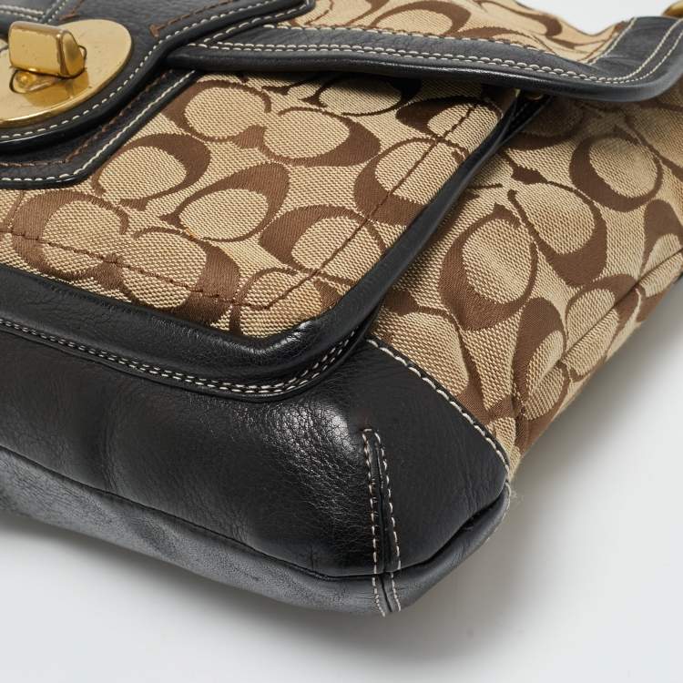 Pre Owned Coach Beige/Brown Canvas and Leather Legacy Shoulder Bag