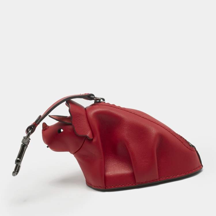 Pre Owned Coach Red/Orange Leather Tricky Triceratops Dinosaur Coin Purse