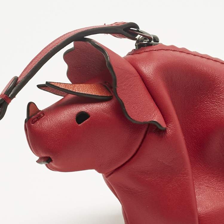 Pre Owned Coach Red/Orange Leather Tricky Triceratops Dinosaur Coin Purse