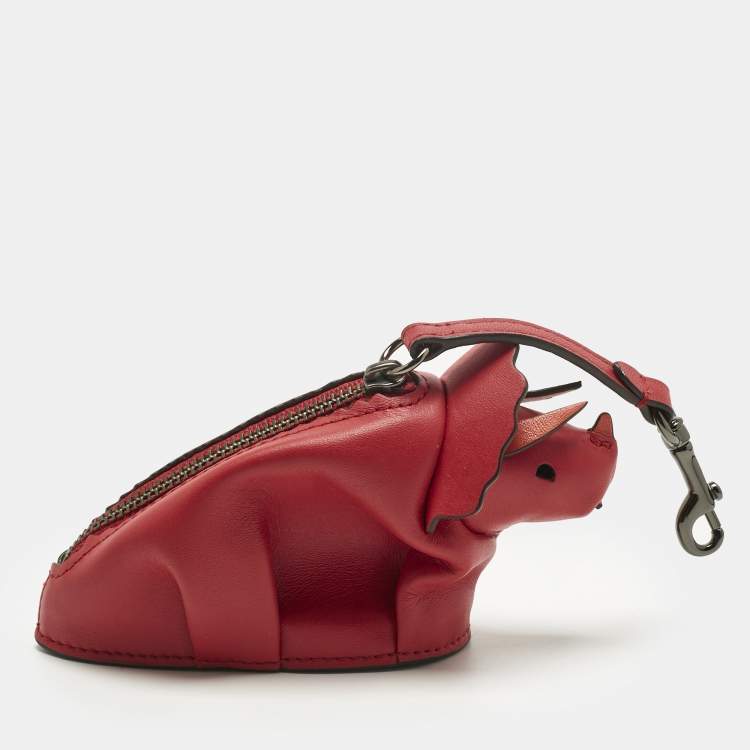 Pre Owned Coach Red/Orange Leather Tricky Triceratops Dinosaur Coin Purse