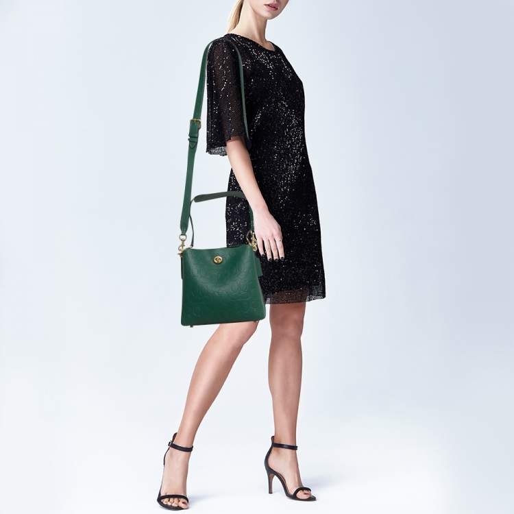 Pre Owned Coach Green Signature Embossed Leather Willow Bucket Bag