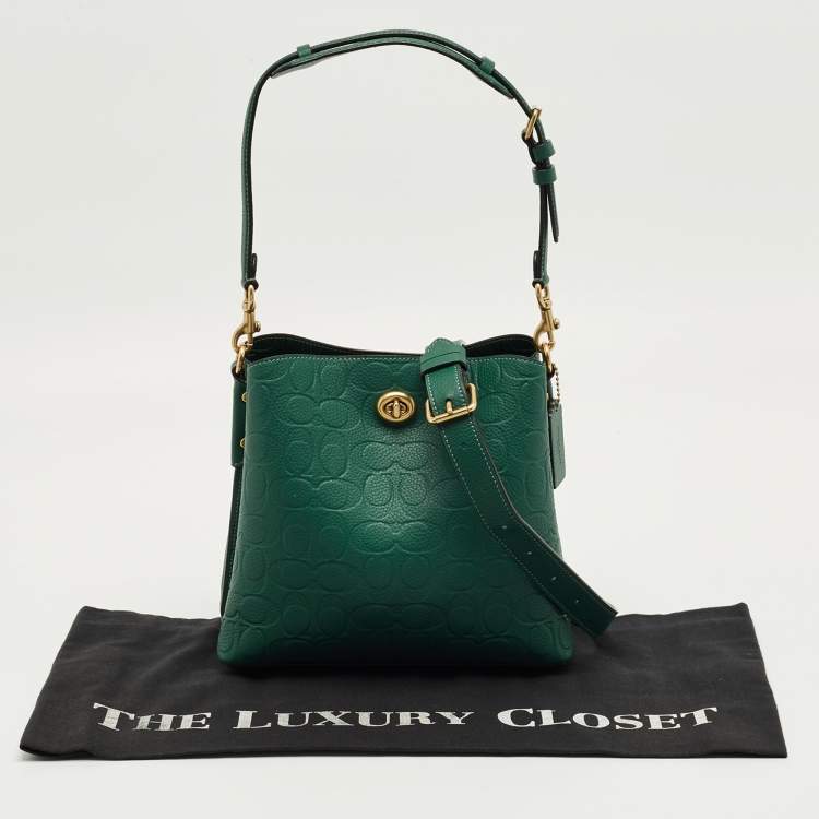 Pre Owned Coach Green Signature Embossed Leather Willow Bucket Bag
