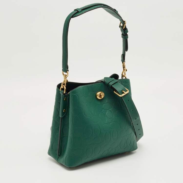 Pre Owned Coach Green Signature Embossed Leather Willow Bucket Bag